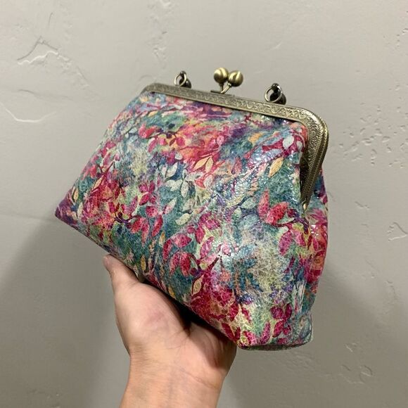 Handmade Genuine Leather Floral Print Kisslock Top Handle bag & Small Purse Set - Picture 11 of 16